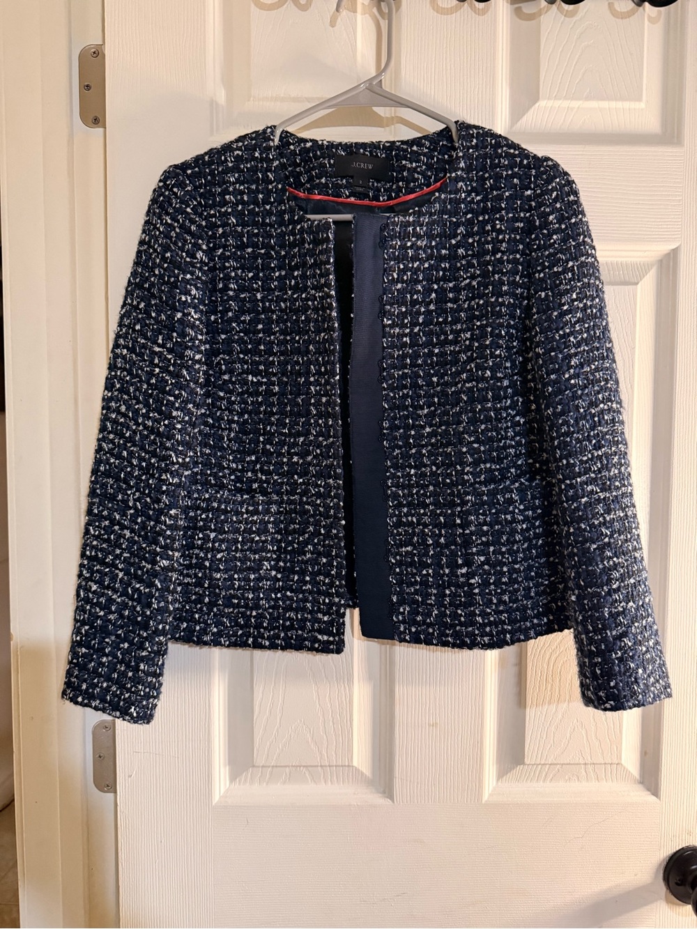 J.Crew Midnight Tweed Jacket Blazer Navy Blue Black Metallic Silver Women's